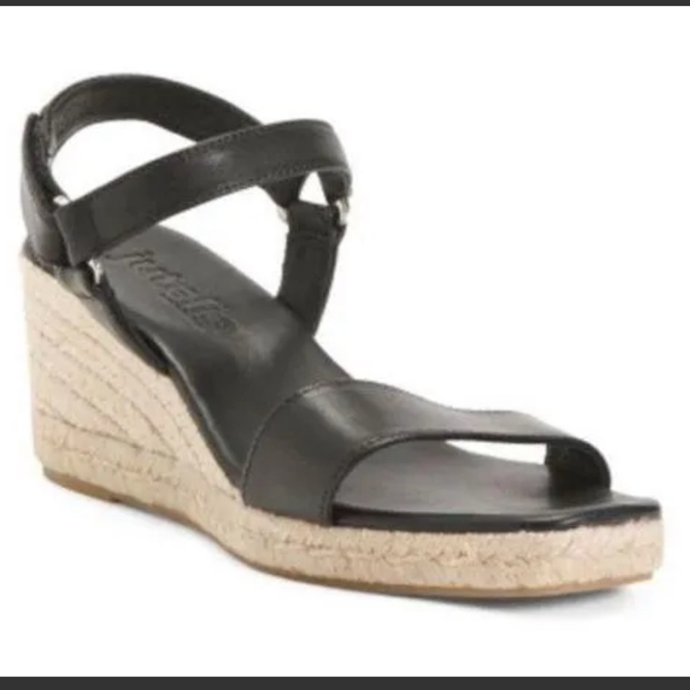 Jutelia Women's Leather Espadrilles Raffia Braided
Wedge Black Size 9